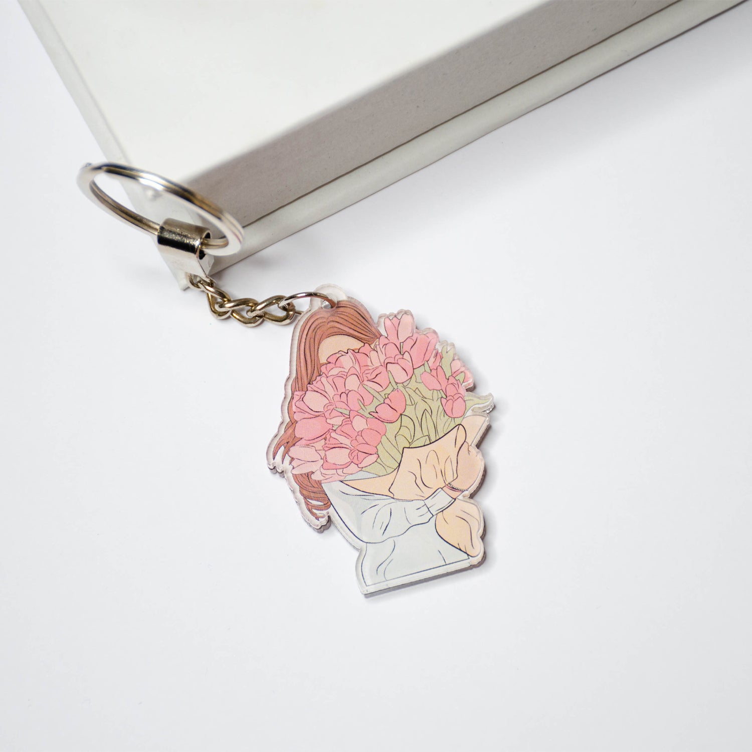 Girl Holding Flowers - Acrylic Keychain